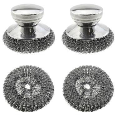 Imagem de ZZHXSM 2 peças de esfregão de aço inoxidável com almofada de substituição almofada de veludo de aço para cozinha e casa escova para limpeza de panela e churrasqueiras