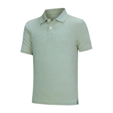 Imagem de Willit Camisas polo de golfe para meninos, manga curta, listradas, desempenho juvenil, camisas atléticas, polos de secagem rápida, listra amarela P