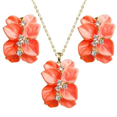 Imagem de Navachi Conjunto de brincos e pingente de colar com pingente de colar e brincos de cristal branco multicoloridos banhados a ouro 18 k, Metal Pedra, Cristal