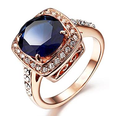 Imagem de Acefeel Anéis de topázio de zircônia cúbica brilhante amarelo banhado a ouro rosa 18K, Zircônia, cobre, banhado a ouro, rosa, Zircônia cúbica