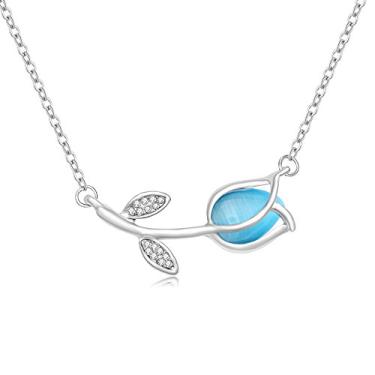 Imagem de Colar com pingente de pedra opala SENFAI flor de tulipa olhos de gato feminino 3 tons