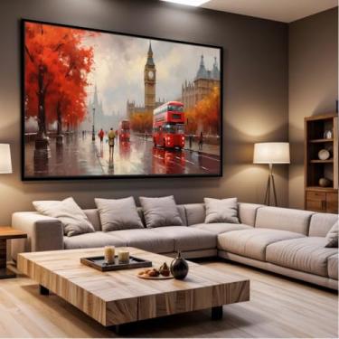 Imagem de Quadro Decorativo com Moldura Sala 130x90 Londres Arte Pintura Vermelho Luxo Grande Horizontal