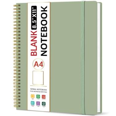 Imagem de Taja Caderno em espiral em branco, cadernos de 21,5 x 28 cm para trabalho, diário A4 grande para mulheres e homens, diário de esboço, caderno de diário para escrever, capa de plástico, diário em