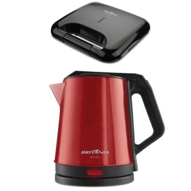 Imagem de Grill e Sanduicheira Britânia Toast, Preta e Chaleira Elétrica Britânia BCH12V Vermelha