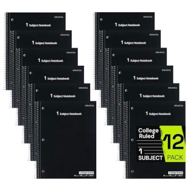 Imagem de ONAVIA Caderno espiral para escola pacote com 12, 1 matéria, papel de regra universitária, 70 folhas, 3 furos perfurados, 20 x 26 cm, bloco pautado para anotações, trabalho, material escolar, preto
