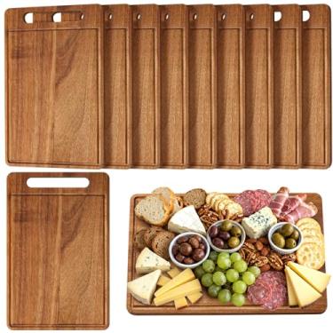Imagem de Nuenen 10 tábuas de corte de madeira a granel com cabo de 30 x 19 cm, acácia, tábuas de servir para pizza, pão, charcutaria, frutas, legumes (acácia)