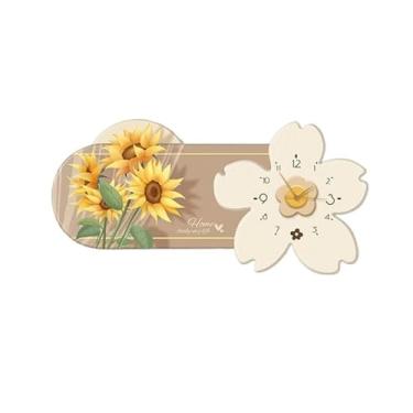 Imagem de Pintura decorativa com relógio Relógio de parede LED floral moderno para decoração de sala de jantar, grande relógio de parede silencioso, pinturas decorativas para sala de estar, café, restaurante Ab