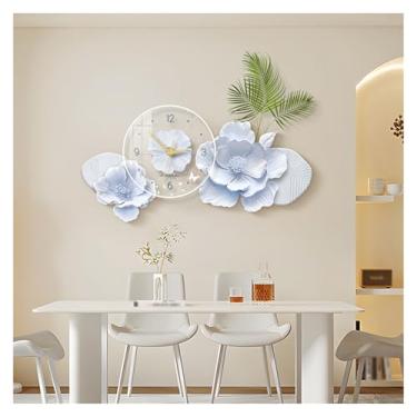 Imagem de Pintura decorativa com relógio Grande relógio de parede decorativo com luzes ajustáveis ​​e controle remoto, relógio de parede floral moderno 3D, arandela de parede silenciosa sem tique-taque, escultu