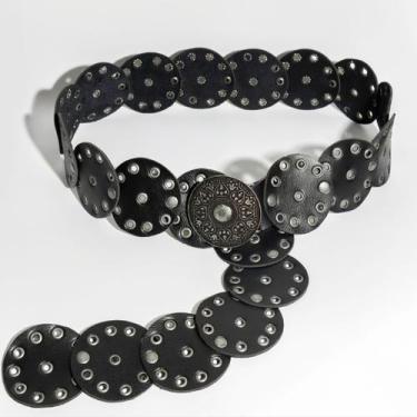 Imagem de Cinto Country Feminino Largo Boho Couro Elegante Redondo Detalhe Metal