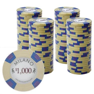 Imagem de Gamers Lounge Fichas de pôquer Milano 10 gramas Casino Clay (pacote com 100) - Argila real, aparência vintage de cassino ($1.000 amarelo)