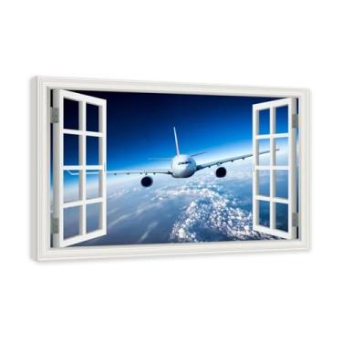 Imagem de Arte de parede em tela de janela aberta, impressão natural em tela, "Avião no céu 68.6 cm, decoração de parede de paisagem de janela, decoração de casa moderna. Moldura interna 50 x 75 cm x 19,6 x