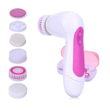 Imagem de Escova Elétrica de Limpeza Facial 6 em 1, Massageadora Rotativa, 2 Velocidades, Impermeável (Rosa)