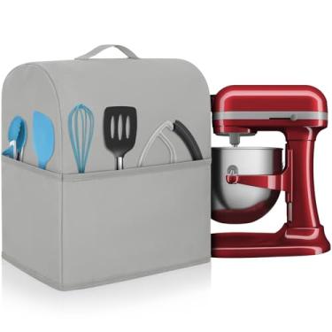 Imagem de Freeamg Capa de batedeira compatível com Kitchenaid 6/7/8 litros resistente à água para batedeira de cozinha com 3 bolsos e alça (cinza)
