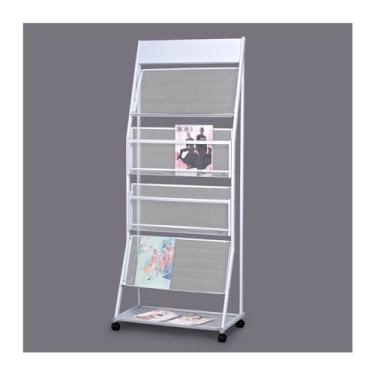 Imagem de Porta-jornais de chão Suporte para folhetos de porta-revistas, porta-revistas de chão, 4 camadas de suporte de jornal de aço com rodas, suportes de emenda para fácil instalação Porta-revistas de chão(