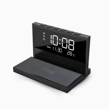 Imagem de Relógio Despertador Digital + Carregador Indução - Preto