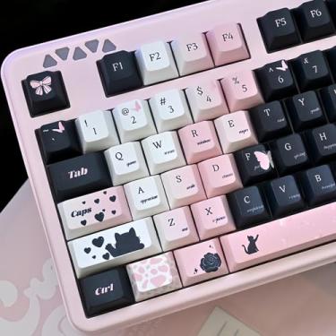 Imagem de ZMX Teclas gradientes preto rosa e rosa, conjunto de teclas personalizadas rosa estética com perfil cereja PBT para interruptores Cherry MX 60% 75% 100% teclado mecânico (139 teclas)