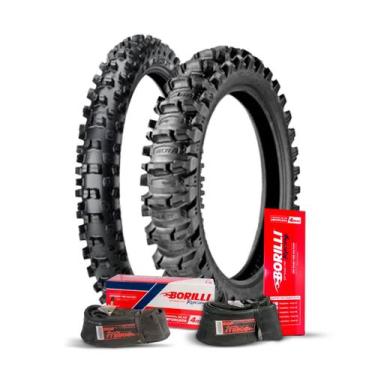 Imagem de Kit Pneu Borilli 120/90-19 mx77 e 80/100-21 +2 Câmaras 19/21