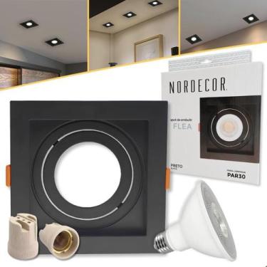 Imagem de Kit Spot Embutir Quadrado Nordecor Par30  Lâmpada 9w Irc95 2700K, PRET