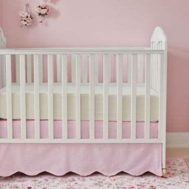 Imagem de Brandream Saia de berço de algodão com borda recortada, saia para cama de bebê menino menina gênero neutro saia para cama infantil fazenda chique xadrez berço, xadrez guingão rosa