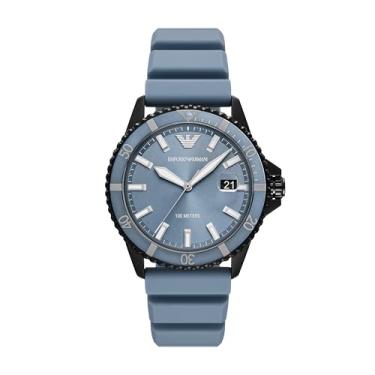 Imagem de Emporio Armani Relógio masculino de silicone azul World Explorer com três ponteiros (modelo: AR11685), Azul