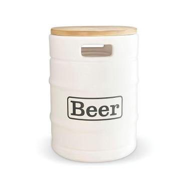 Imagem de Banco Iluminado Beer Barrel Branco Porta Objetos Tampo Madeira Bivolt