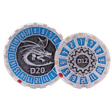 Imagem de Metal DND Dice Set Dungeons and Dragon Dice Set Metal Dragon Spinning Polyhedral Magic 7 PCS Dice Set with Gift Box Suitable for D&D Table Games Play Cards PRG MTG(Spinning Dice_Pearl Silver Blue)