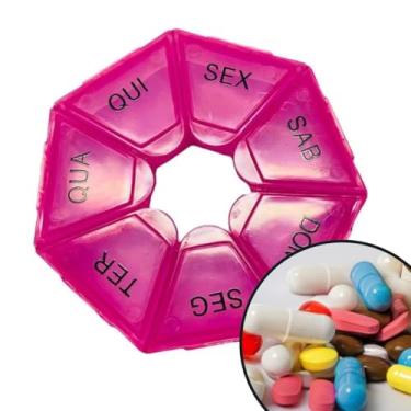 Imagem de Kit 2 Caixa Organizadora Porta Comprimidos Diário Rosa Separador Caixinha Semanal Medicamento Remédio Suplemento Vitamina Para Bolso Para Viagem Leve Portátil Transparente formato circular