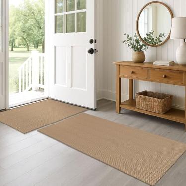 Imagem de EARTHALL Conjunto de tapetes de área de 5 x 7 x 1,5 m, laváveis para chão, antiderrapante, com revestimento de borracha, tapete de cozinha trançado para entrada, corredor, cozinha, quarto, laranja