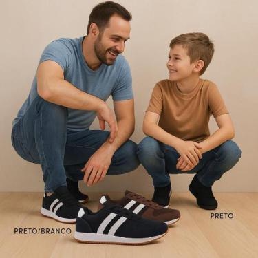 Imagem de Tênis Masculino Casual Adulto e Infantil Preto com Branco Confortável 