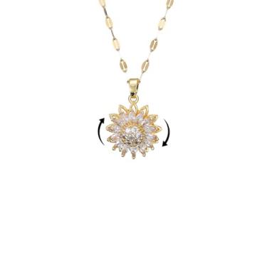 Imagem de Colar Fidget de Girassol Feminino Giratório Giratório Colar com Pingente de Girassol Strass Colar Giratório Sol Flor Ansiedade Colar Joias de Aniversário, Large Size, Metal, Sem Pedra Preciosa