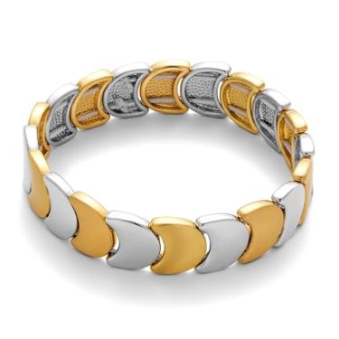 Imagem de WOWORAMA Pulseira feminina de dois tons de ouro, prata, lua, elástica, pulseira de corrente de metal misturado, pulseira ajustável, addjustable, Liga metálica, Sem Pedra Preciosa