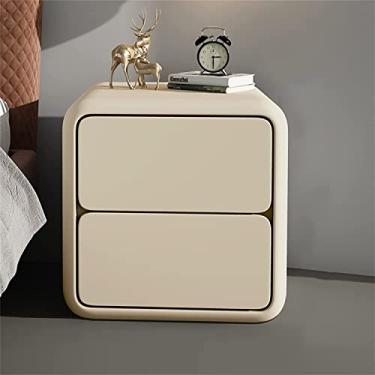 Imagem de Mesa de cabeceira inteligente, armário de cabeceira com gavetas, couro branco, mesa de cabeceira leve com 2 sem necessidade de instalar, armário de armazenamento de madeira pequeno minimalista moderno