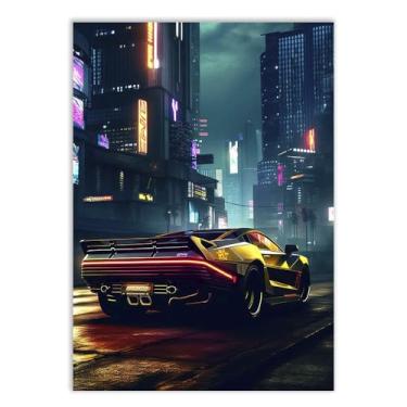 Imagem de Placa Decorativa Carro Esportivo Preto Futurista Cyberpunk Decoração Quarto Sala
