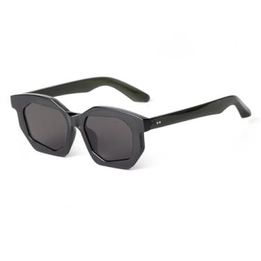 Imagem de HPIRME Óculos de sol com armação da moda, feminino, com rebites, redondo, lentes degradê, masculino (tamanho único/5)