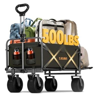 Imagem de Carrinho de vagão dobrável com mesa removível, vagões dobráveis com porta traseira estendida, rodas grandes para todo o terreno de 226 kg, grande capacidade, carrinhos utilitários resistentes para