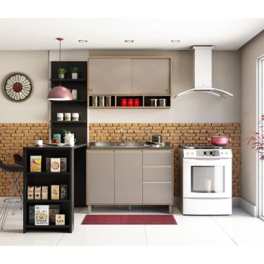 Imagem de Cozinha Completa 4 Peças com Bancada Gourmet 6 Portas 3 Gavetas MDF 150 cm Mel Vanilla Graff Preto