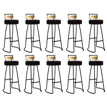 Imagem de Kit 10 Banqueta Alta Alice Balcão Com Encosto Madeira Ferro Preto Corino Marrom