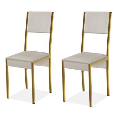 Imagem de Conjunto 2 Cadeiras Steel Estilo Industrial Pés Em Aço Dourado off White Dourado off White