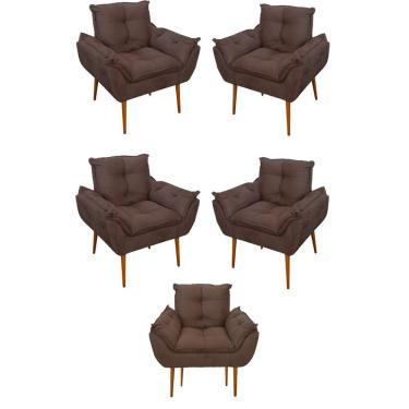 Imagem de Kit 05 Poltrona Opala Sofá Sala, Quarto, Escritório Suede Cor:marrom