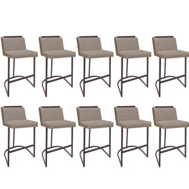 Imagem de Kit 10 Banquetas Com Encosto Nynna Luxo Confort Bistrô Cozinha Ferro Marrom Sintético Bege - Amey Decor
