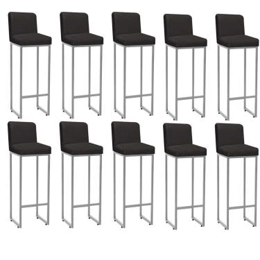 Imagem de Kit 10 Banqueta Alta Com Encosto Lucca -60cm Chão Até O Assento Industrial Ferro Cinza Corino Cinza - Amey Decor