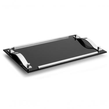 Imagem de Bandeja De Vidro Preto Fumê Decorativa 25x40 Cm Organização