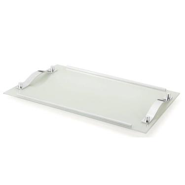 Imagem de Bandeja Decorativa Vidro Branco 25x40 Cm Aparador Bar Bebida