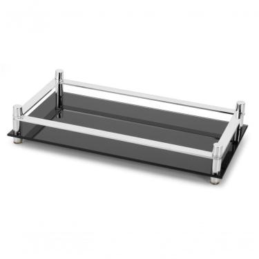 Imagem de Bandeja Decorativa Preta Borda Aluminio 30x16 Aparador Organizador Casa Armário
