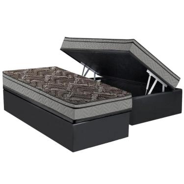 Imagem de Cama Box Baú Solteiro: Colchão Anatômico Paropas D28 - Ep Confort Firme+ Base Crc Suede Cinza(88x188)