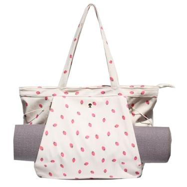 Imagem de ESVAN Bolsa de ioga para mulheres, bolsa de ombro com cordão para escritório, treino, viagem, transporte, pilates, academia e praia (veludo cotelê rosa morango)