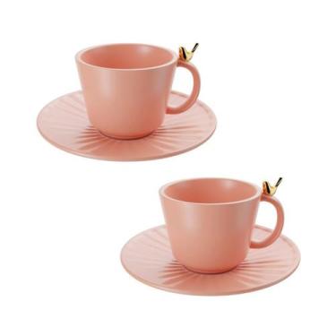 Imagem de Jogo Xicaras de Cha 2 Unidades Ceramica Colibri C/ Pires 170ML Rosa Wo