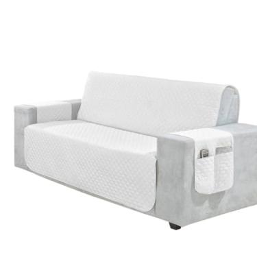 Imagem de Protetor de Sofá 2 3 4 Lugares Retrátil (1,00/1,50/1,80/2,20m) Capa Matelada Porta Objetos(BRANCO,2 Lugares (1,00m))