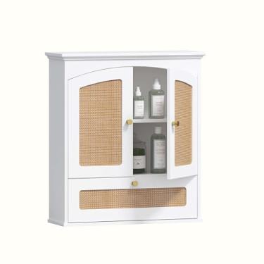 Imagem de Spirich Armário de banheiro montado na parede, armário de parede de banheiro sobre vaso sanitário, organizador de armário de remédios com prateleira ajustável, branco