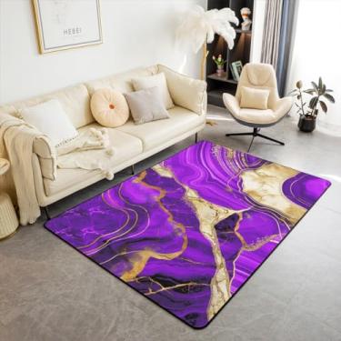 Imagem de Tapete de área de mármore roxo 12 x 17 cm, tapete decorativo lavável com textura metálica abstrata escura para cabeceira, tapete decorativo lavável fluido geométrico boho hippie fluido lavável para sala de estar